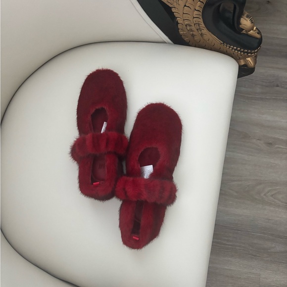 H&M Shoes - H&M Red Fur Slippers for Women